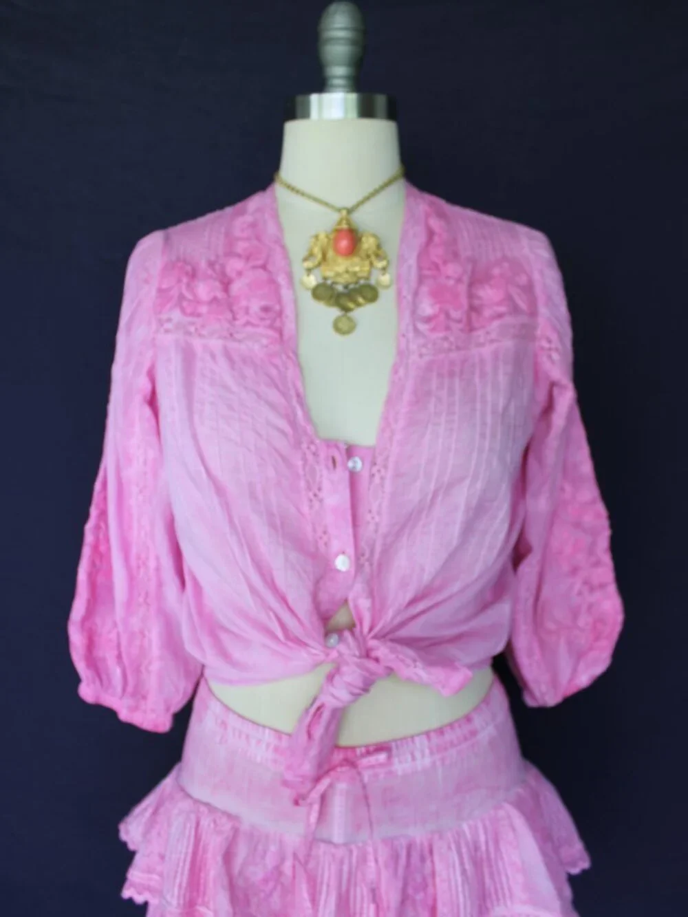 Muche & Muchette Coquette Skort skirt & top dress set blouse Pink embroidered